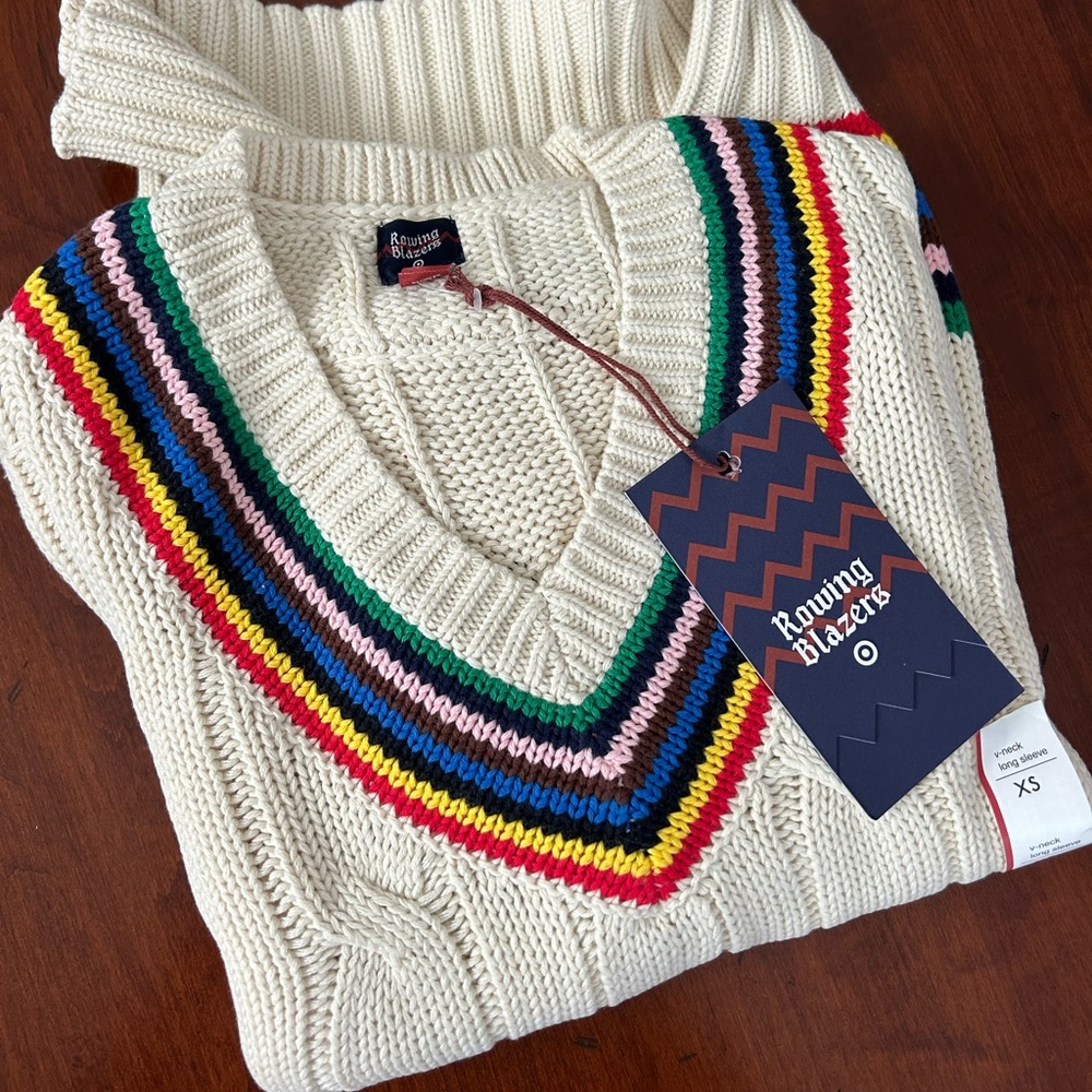 Rowing Blazers Limited Edition Cream Sweater with Colorful V-Neck
